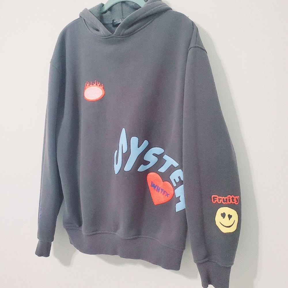 White Fox Boutique Graphic Oversized Hoodie Charcoal Women Medium - Picture 7 of 11